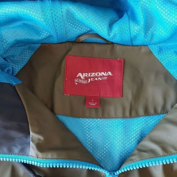 Arizona Jean Co Jacket Sz S Tan Navy Bright Blue - Picture 5 of 10